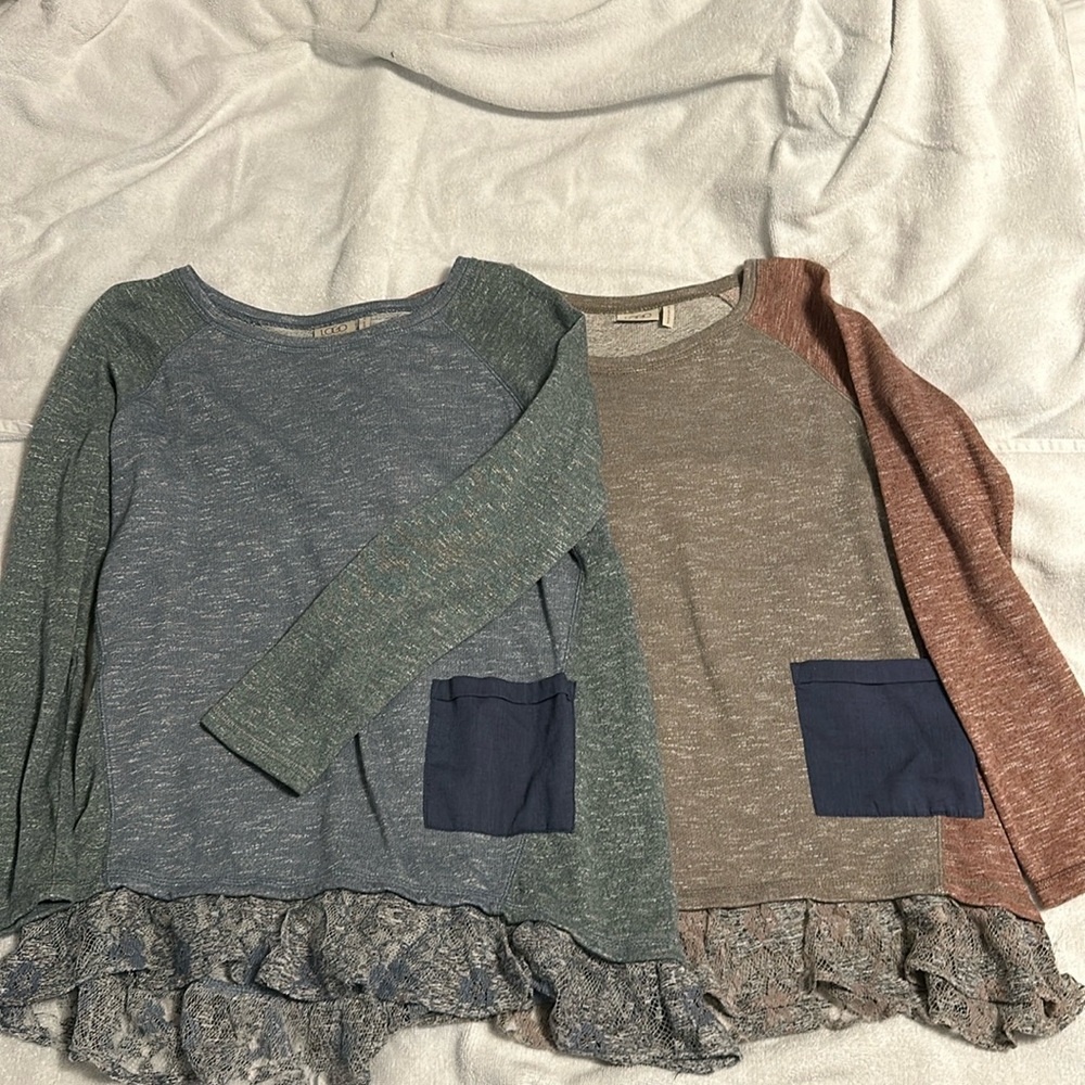 LOGO S French Terry Spacedye A-Line Feminine Raglan Sleeve Top w/ Lace & Pocket